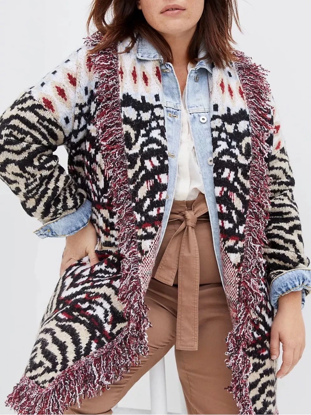 Anthropologie Paloma Fringe Cardigan Sweater | 3XL | Multi